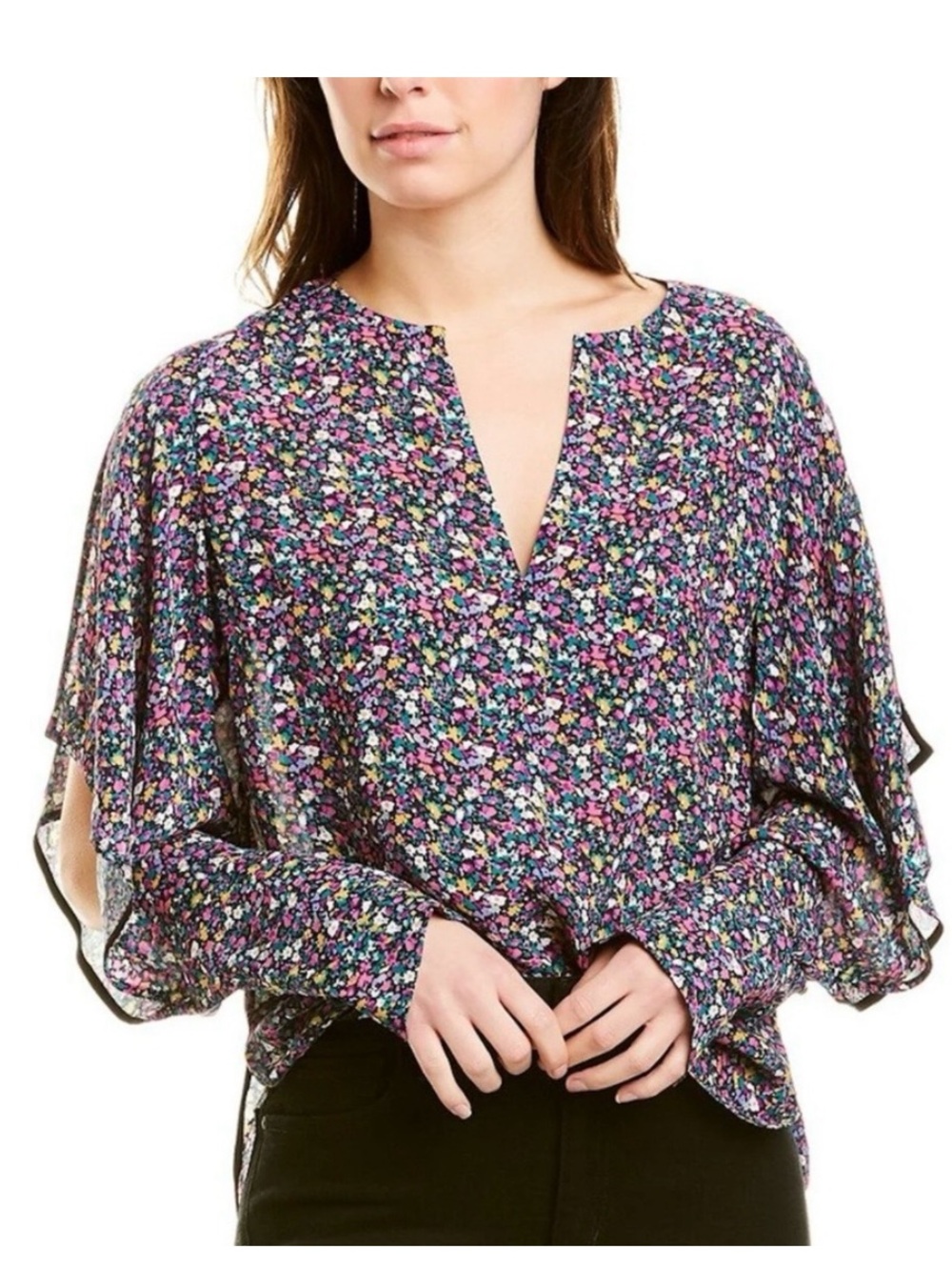 Jason Wu NWT Purple Floral Slitted Ruffle Long Sleeve Blouse Top Women's 10